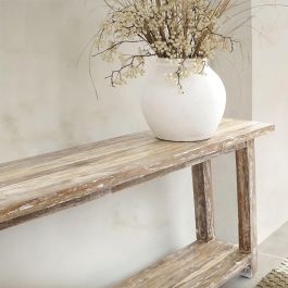 DKD Home Decor Indo 2c25 Consola Balines Teca Reciclada Blanco Natural 240 x 90 x 46 cm