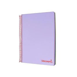 Cuaderno Espiral Liderpapel A4 Micro Wonder Tapa Plastico 120H 90 gr Cuadro 5 mm 5 Banda4 Taladros Color Lila