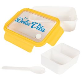 Cook Concept Fiambrera Dolce Vita 3 Compartimentos con Tapa de Válvula y Tenedor 2 en 1, Azul, Rosa o Amarillo, 1.2 L