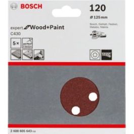 Bosch 2 608 605 643 C 430 Hoja Lijadora Rotorbital 125mm Grano 120 para Madera y Pintura, 5 Unidades