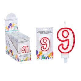 Vela Cumpleaños Número 9 Blanca con Borde Rojo - Arte Regal 4.2x8.2x1 cm (72 Unidades) Precio: 30.50000052. SKU: B1J84KLSJR