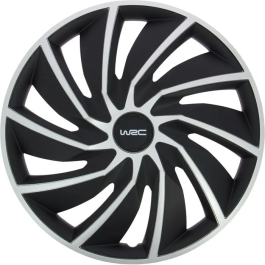 WRC Juego 4 Tapacubos Bi-Color 14 Pulgadas Negro Mate Gris Plateado ABS Diseño Deportivo Turbo