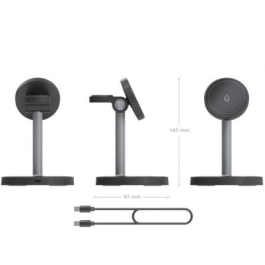 Aisens ASCH-15W3WC066-BK Base de Carga Inalámbrica 3 en 1 para Móvil, Apple Watch, Auriculares Qi 15W Negro