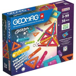 Geomag Purpurina Ecofriendly Set Construcción Magnética 35 Piezas: 12 Barras, 12 Esferas, 10 Paneles. Plástico 100% Reciclado, Efectos Brillo 2D 3D