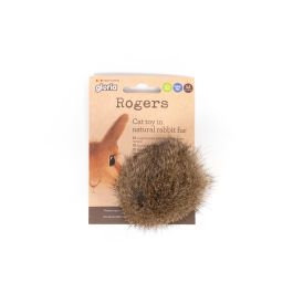Gloria Juguete Rata Pompon Piel de Conejo con Rabito de Cuero 12 cm para Gatos, 100% Natural, Activa Instintos, Fabricado en España