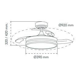 Cristalrecord Ventilador Techo Moss Mini Níquel Aspas Retráctiles LED 3CCT Motor DC 46W 5520LM Ø92cm Ultra Silencioso