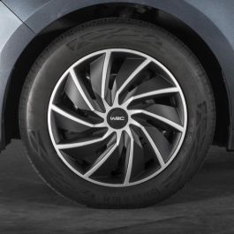 WRC Enjo Bi-colo 15 TURBO Tapacubos de Rueda Bicolores Juego de 4, Negro Mate y Gris Plateado, en ABS de 15 pulgadas, Diseño Deportivo
