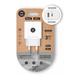 Cargador Gan de Pared Tech One Tech GaN TEC2270/ 1xUSB Tipo-C/ 1x USB/ 65W/ Blanco