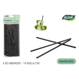 Pajitas de plástico reutilizables, 30 unidades, 19.5/6 cm, color negro - Algon (24 Unidades) Precio: 15.49999957. SKU: B1FSH8B723