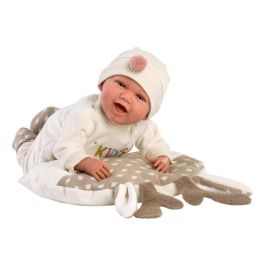 Llorens Muñeco recién nacido Mimi Sonrisas con peto Kids Zone, chupete y cojín reno 40 cm cuerpo tela, emite sonidos