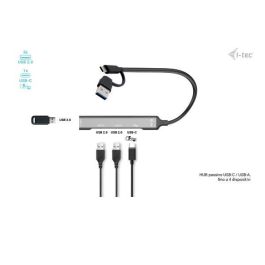 I-tec Hub Multipuerto USB-C/USB-A con 4 Puertos (1x USB-C + 3x USB 2.0) hasta 5 Gbit/s Metálico Plata