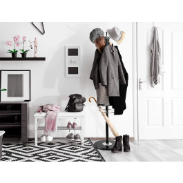 Q-connect Perchero Metálico de Pie Negro con Paraguero 10 Colgadores y Ganchos Portabolso 174x40 cm