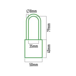 Edm Candado de latón arco largo 50 mm con 3 llaves - 50 x 20 x 40 mm, arco Ø8 mm