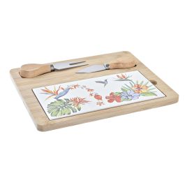 DKD Home Decor Tabla Aperitivo Tropical Collection Tropic Garden - Set 4 Piezas Bambú y Gres Multicolor 24.5x20x1.2 cm