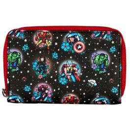Loungefly Cartera Billetera de Piel Vegana Marvel Vengadores Avengers 16,25x10cm con Cremallera y Ranuras para Tarjetas