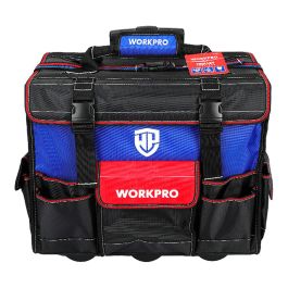 Workpro Bolsa Rígida Herramientas con Ruedas 46x27x40cm, Poliéster, Bolsillos, Negro/Azul/Rojo