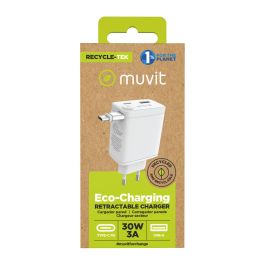 muvit for change cargador de pared Retráctil Tipo C PD 30W blanco
