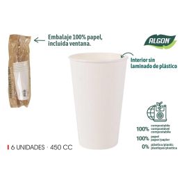 Set de 6 vasos blancos de cartón 450 cc Algon (16 Unidades) Precio: 12.50000059. SKU: B18NPYMXQ9