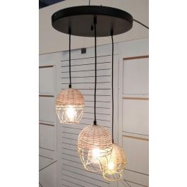 DKD Home Decor Lampara Techo Urban Marron Claro Blanco Ratan Metal 38 x 75 x 38 cm