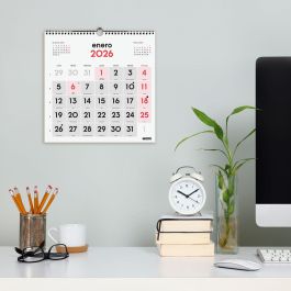 Finocam Calendario de Pared Números Grandes 30x30 cm Mv Neutro 2026 Anual con Espiral y Colgador para Oficina/Hogar