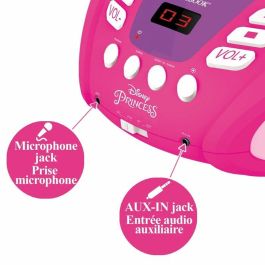 Lexibook Princesa de Disney Reproductor de CD Portátil Bluetooth 5.0 con Efectos de Luz Multicolor, Altavoces 3W y Conector Micrófono