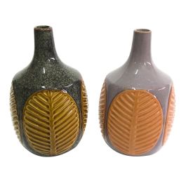 DKD Home Decor Jarrón de Gres Diseño Hoja Alpino Marrón y Rosa 17x26x17 cm Set de 2 Unidades Precio: 14.49999991. SKU: S3031786
