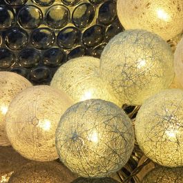 Home Deco Factory Guirnalda Luz 15 LED USB Bolas Blancas y Azules 2700K Luz Blanca Cálida