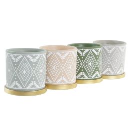 DKD Home Decor Maceta Boho Verde Gris Cemento con Plato 13 x 13 x 13 cm (12 Unidades)