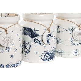 Bote Utensilios Atlantico DKD Home Decor Azul Blanco 12 x 25 x 12 cm Set de 5 (3 Unidades)