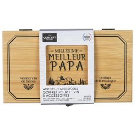 The Concept Factory Caja de Vino de Bambú 5 Piezas (Termómetro, Tapón Vertedor, Tapón, Sacacorchos, Collarín Antigoteo)
