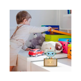 Wondee Lampara Robbot Bebe Madera Personalizable con Nombre - Luz Nocturna Infantil con USB-C y Pilas, Incluye Kit Letras (170x50x125 mm)