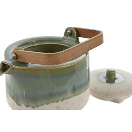 DKD Home Decor Jade 24 Tetera Porcelana y Bambú Verde Blanco 1L 14 x 18.5 x 16.5 cm
