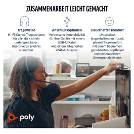 HP Poly Auriculares Blackwire C3320 Diadema Estéreo USB con Micrófono y Control de Volumen, Negro