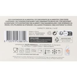 Masterchef Fiambrera Hermética Rectangular 1500 ml - 22,5 cm largo x 17 cm ancho x 7,5 cm alto (6 Unidades)