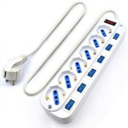 Ewent EW3932-3M Regleta Limitador de Tensión con 6 Salidas AC Tipo F, 3500W, Cable 3m, Blanco, Interruptor y Montaje Pared