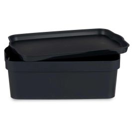Kipit Caja de Plástico con Tapa, 6 Litros de Capacidad, Color Antracita, Dimensiones 21x11x32 cm, Almacenaje y Organización (Set de 12)