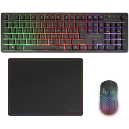 Mars Gaming MCPWX Combo Gaming Inalámbrico DualPro Link 3en1 - Teclado FRGB, Ratón Ultraligero 3200 DPI y Alfombrilla