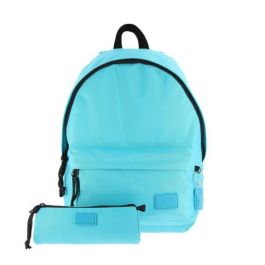 Totto Pack Mochila + Estuche Azul MA04COM093-22100-Z95 - Ligera, Práctica con Compartimento para Portátil 14" y Material Reciclado