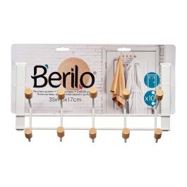Berilo Percha de Metal y Madera con 10 Ganchos, Color Blanco, 35x17x15 cm (6 Unidades)