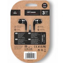 Eartech Auriculares Intraurales con Cable y Micrófono, Controles de Volumen, Conexión Mini Jack 3.5 mm, Compatibles con Apple/Android/Windows, Negro - Modelo Eartech