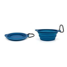 Gloria Comedero Plegable de Silicona con Mosquetón, Portátil para Perros y Gatos, Azul 550 ml