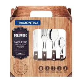 Tramontina Juego de cubiertos 24 piezas de acero inoxidable con mangos de madera polywood castaño