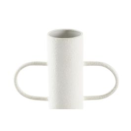 DKD Home Decor Jarron Decorativo Estilo Boho Blanco Natural de Metal y Fibra, 16 cm Largo x 20 cm Ancho x 40 cm Alto