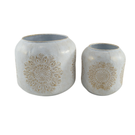 DKD Home Decor Macetero árabe de Metal Mandala Blanco y Dorado 40 x 35 x 40 cm Set de 2 Precio: 54.58999942. SKU: B14XDRBN5R
