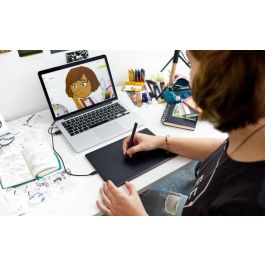 Wacom Tableta Gráfica One by Medium USB, Área de Trabajo 216 x 135 mm, Alámbrica, Lápiz Óptico, Color Negro y Rojo