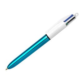 Bic Bolígrafo 4 Colores Shine Silver Cuerpo Blanco-Azul Metálico Caja 12 Ud