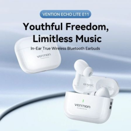 Vention E11 Auriculares Inalámbricos Bluetooth 5.4 Echo Lite con Estuche de Carga USB-C, 30h de Batería Total, IPX4, Blancos