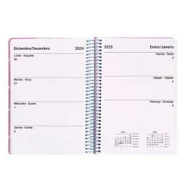 Agenda Espiral Liderpapel Classic A6 2025 Semana Vista Color Rosa Papel 70 gr