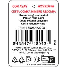 Inde Cesta Cónica Mimbre Redonda con Asa Ø22x8 cm (12 Unidades)