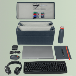 Leitz 67230089 Bolsa de Trabajo para Hot Desking de Tela con Tapa, Color Gris, Rectangular, Apilable, 3 Compartimentos